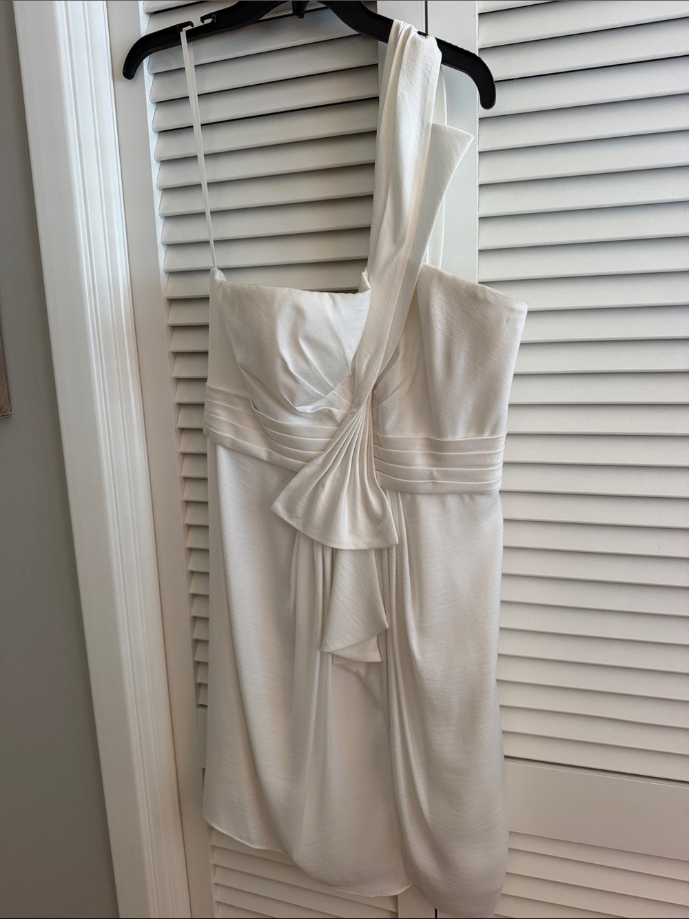 BCBG cream one shoulder silky dress